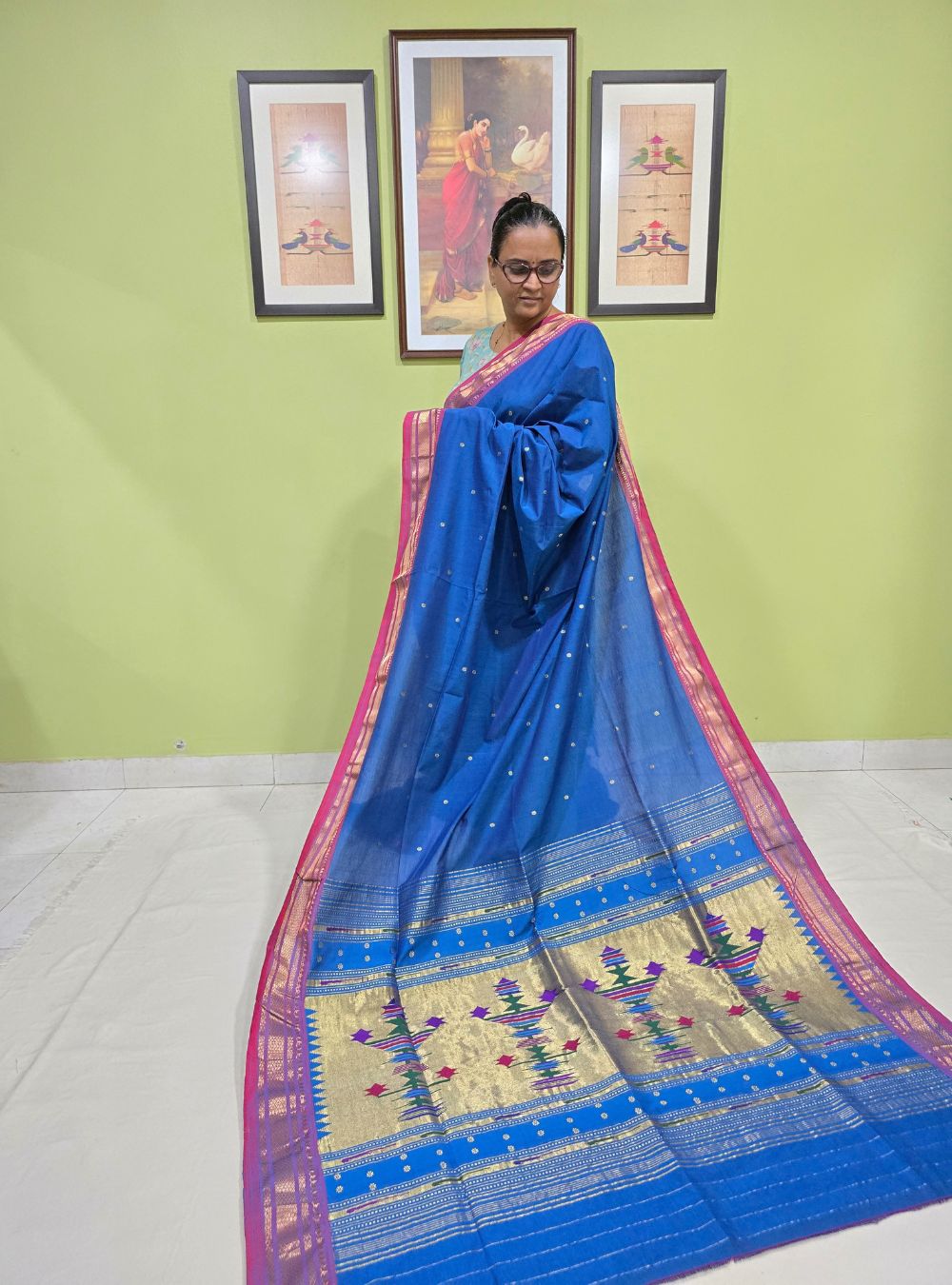 Asawali Charm: Floral Cotton Classic- Rich Blue