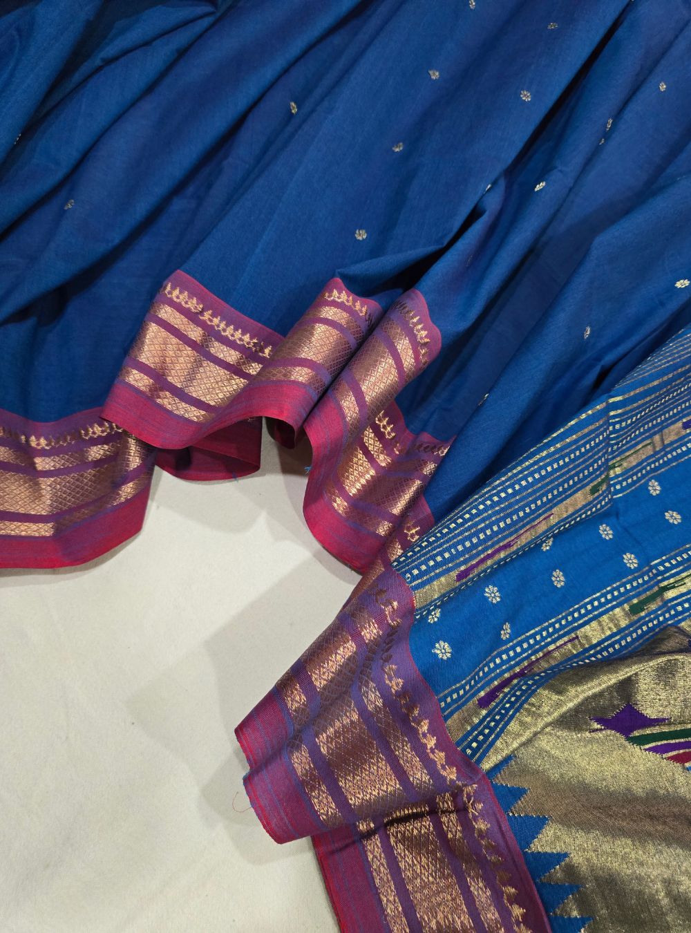Asawali Charm: Floral Cotton Classic- Rich Blue