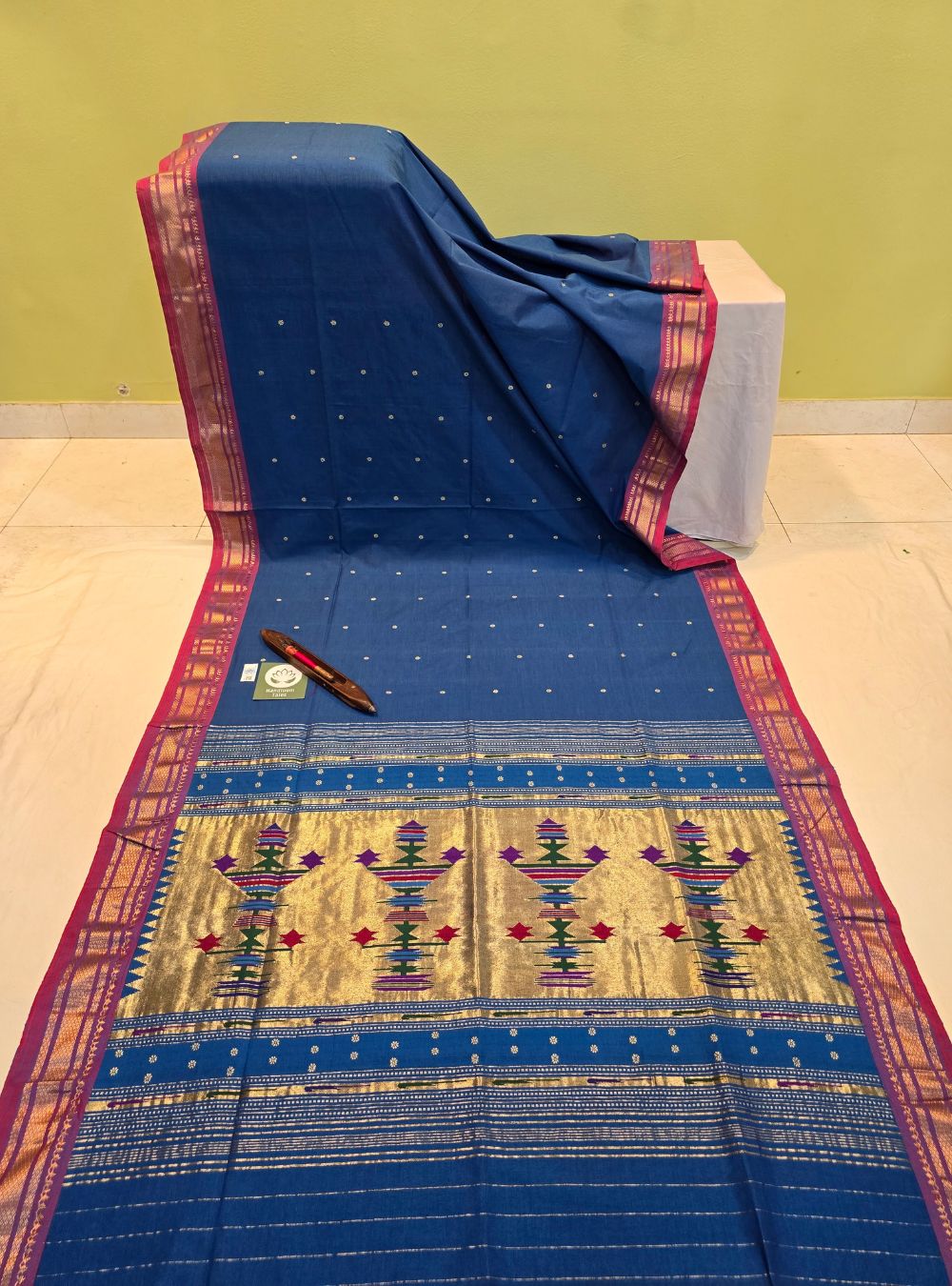 Asawali Charm: Floral Cotton Classic- Rich Blue
