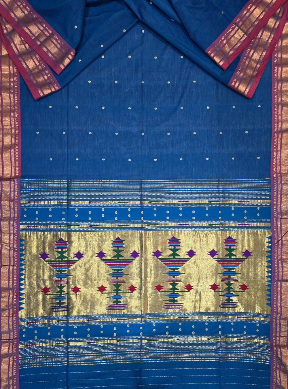 Asawali Charm: Floral Cotton Classic- Rich Blue