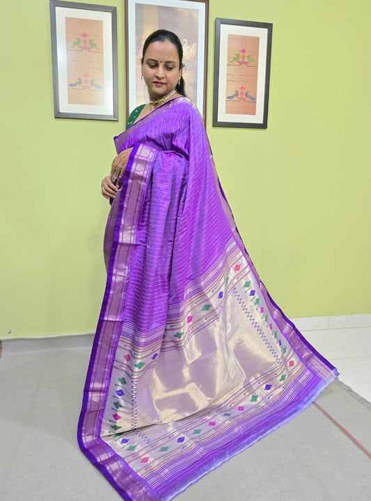 Baingani Baro Punja Charm: The Golden Stripes Paithani