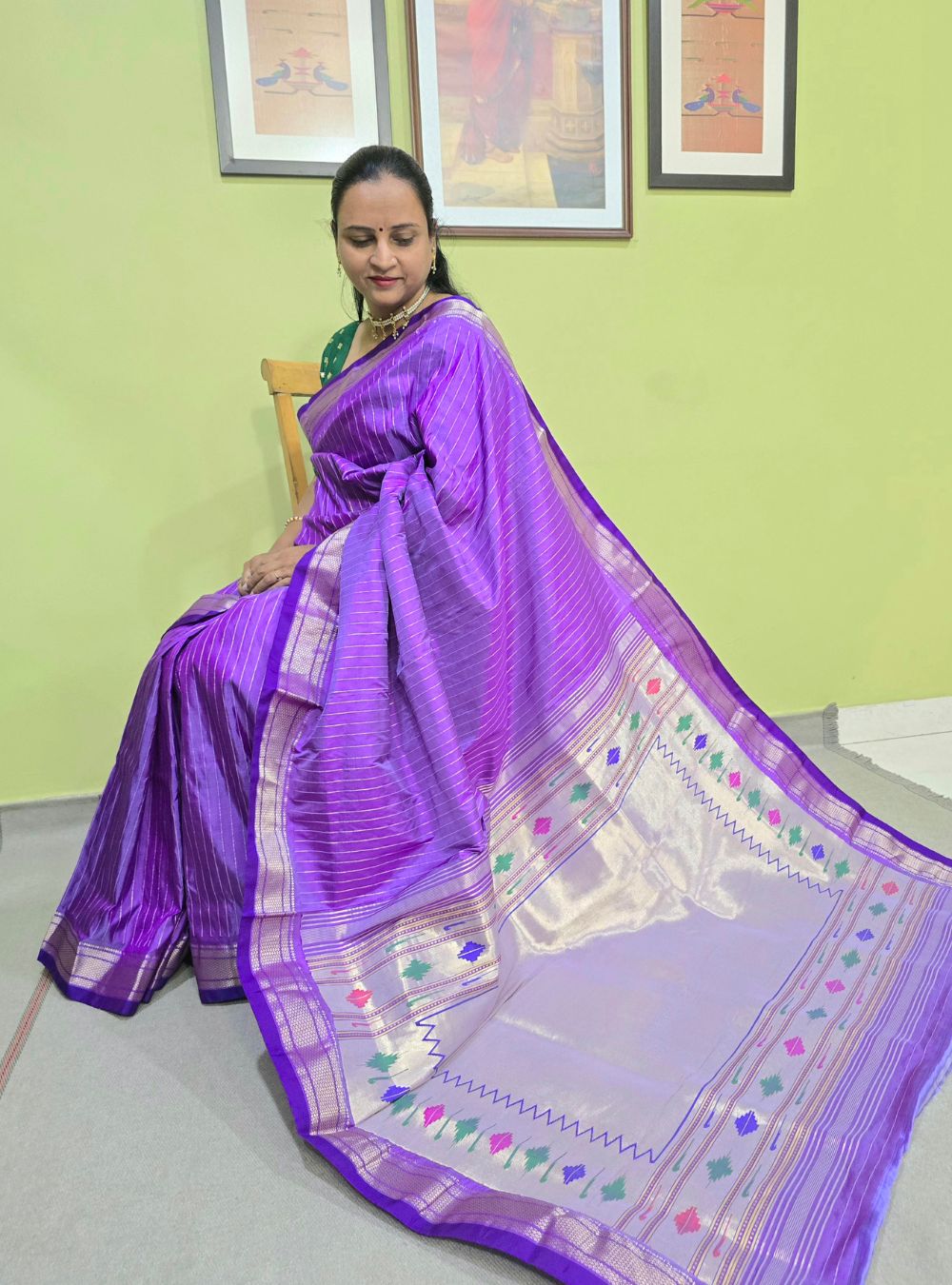 Baingani Baro Punja Charm: The Golden Stripes Paithani