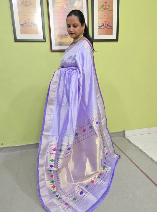 Lavender Punja Charm: The Golden Stripes Paithani