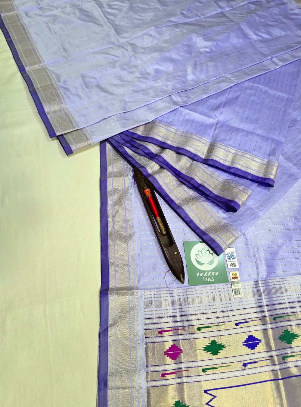 Lavender Punja Charm: The Golden Stripes Paithani