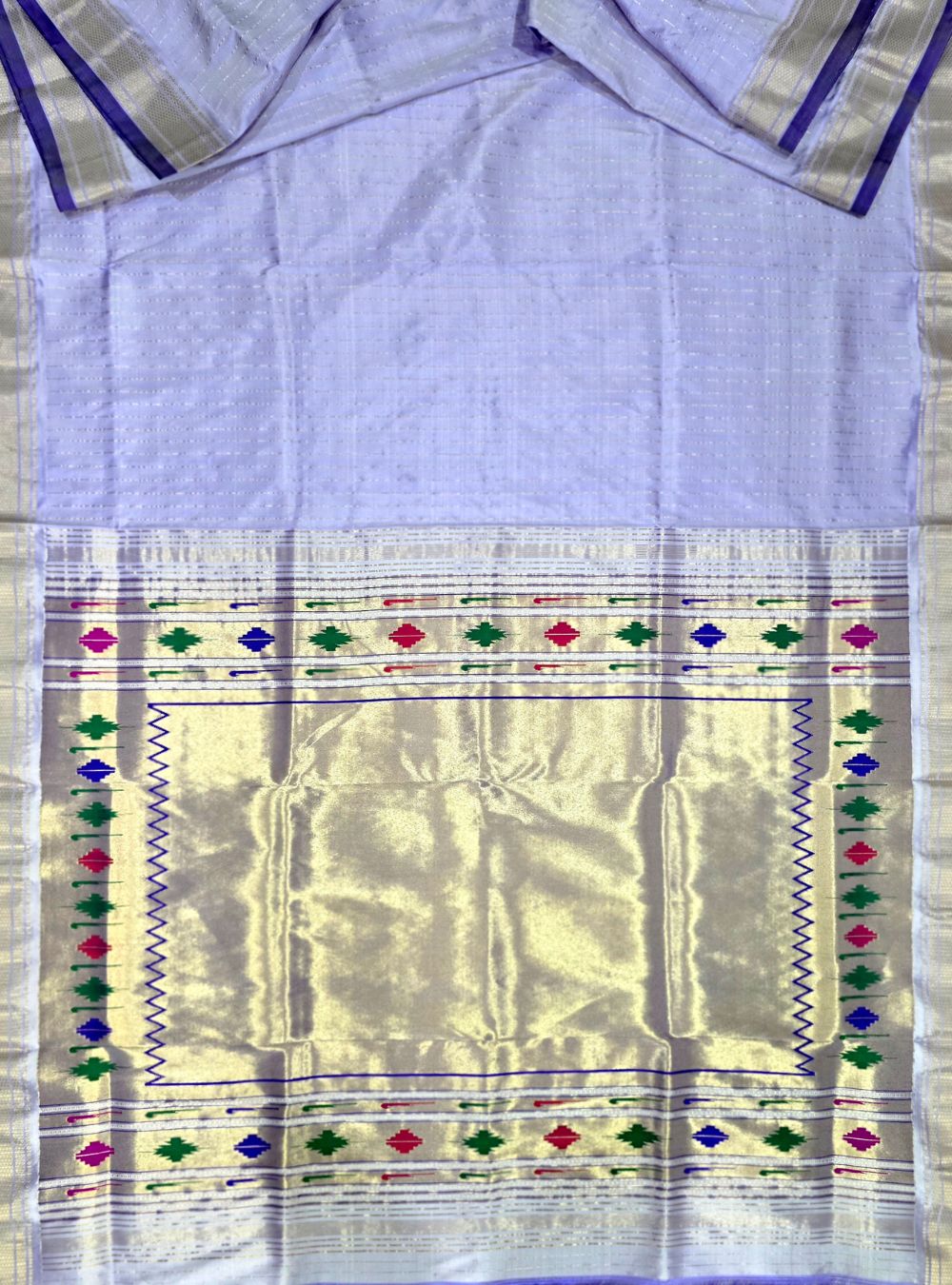 Lavender Punja Charm: The Golden Stripes Paithani