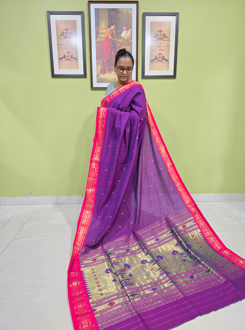 Asawali Charm: Floral Cotton Classic- Jamun