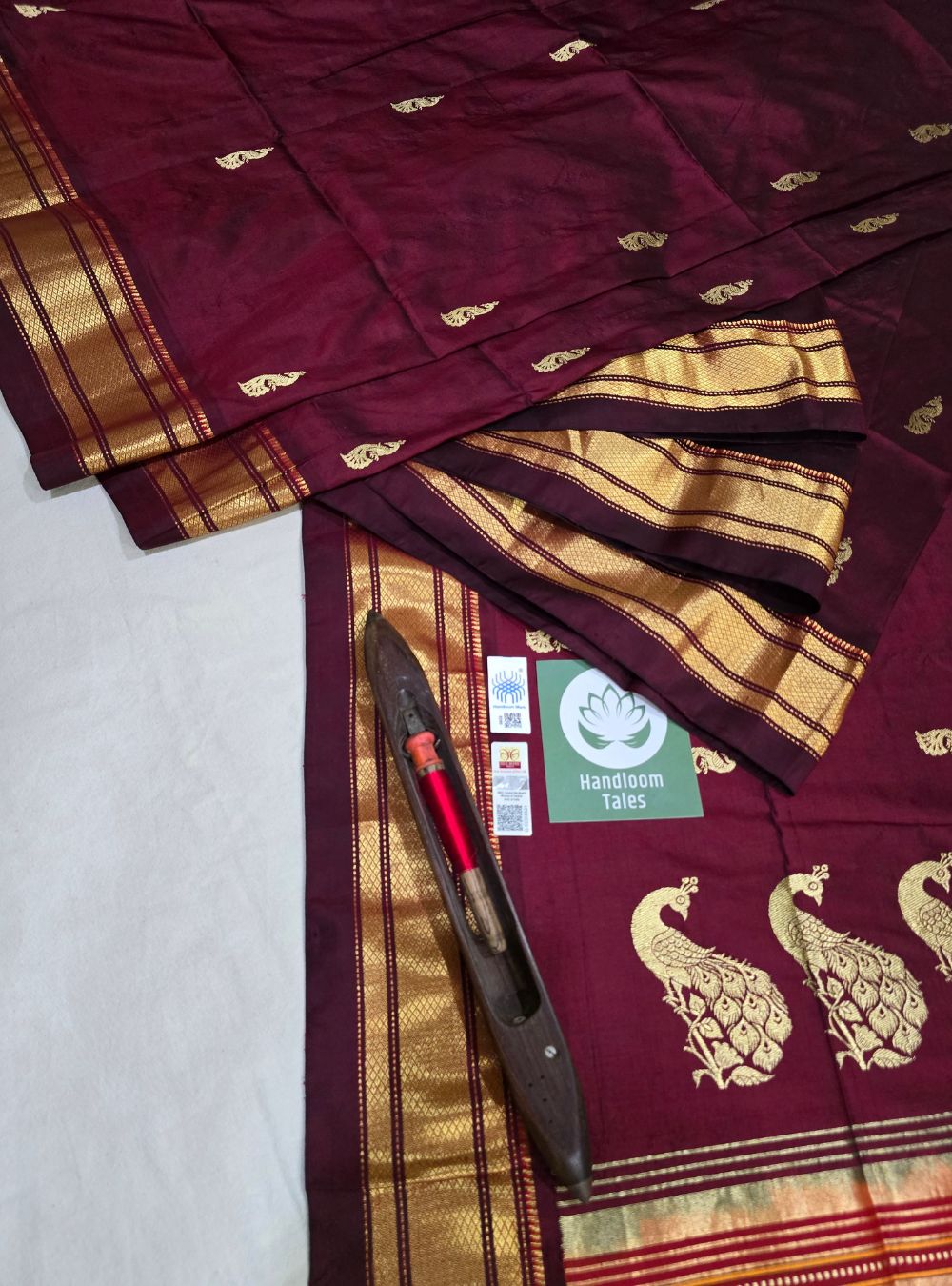 The Classic Traditional Handloom Maroon Paithani: Maharani Mandala