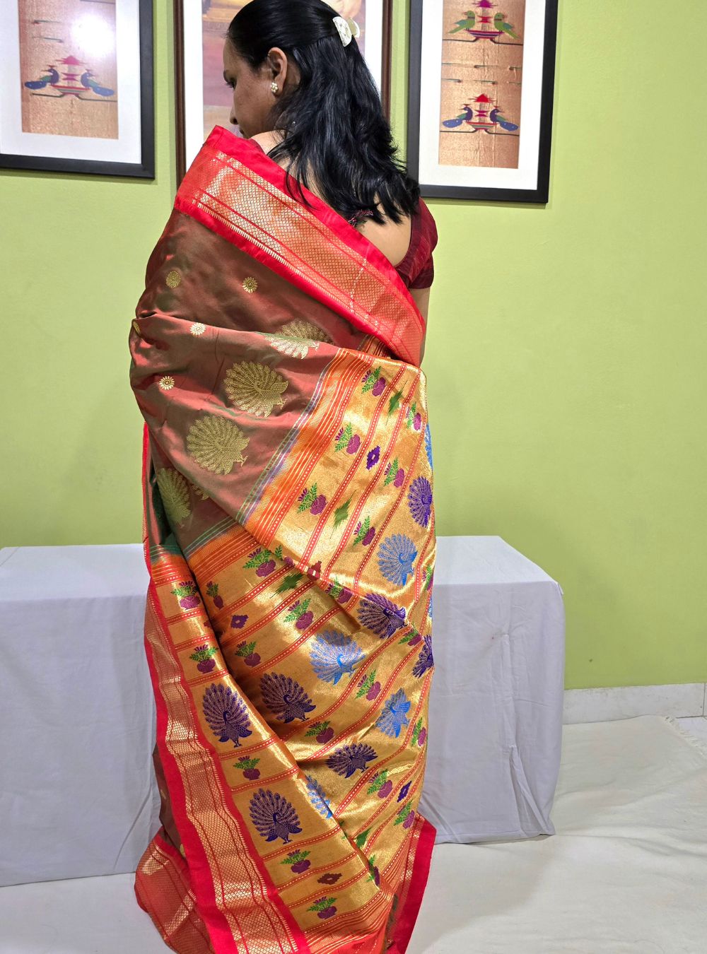 Amber Tissue Elegance: The Coconut Border Paithani