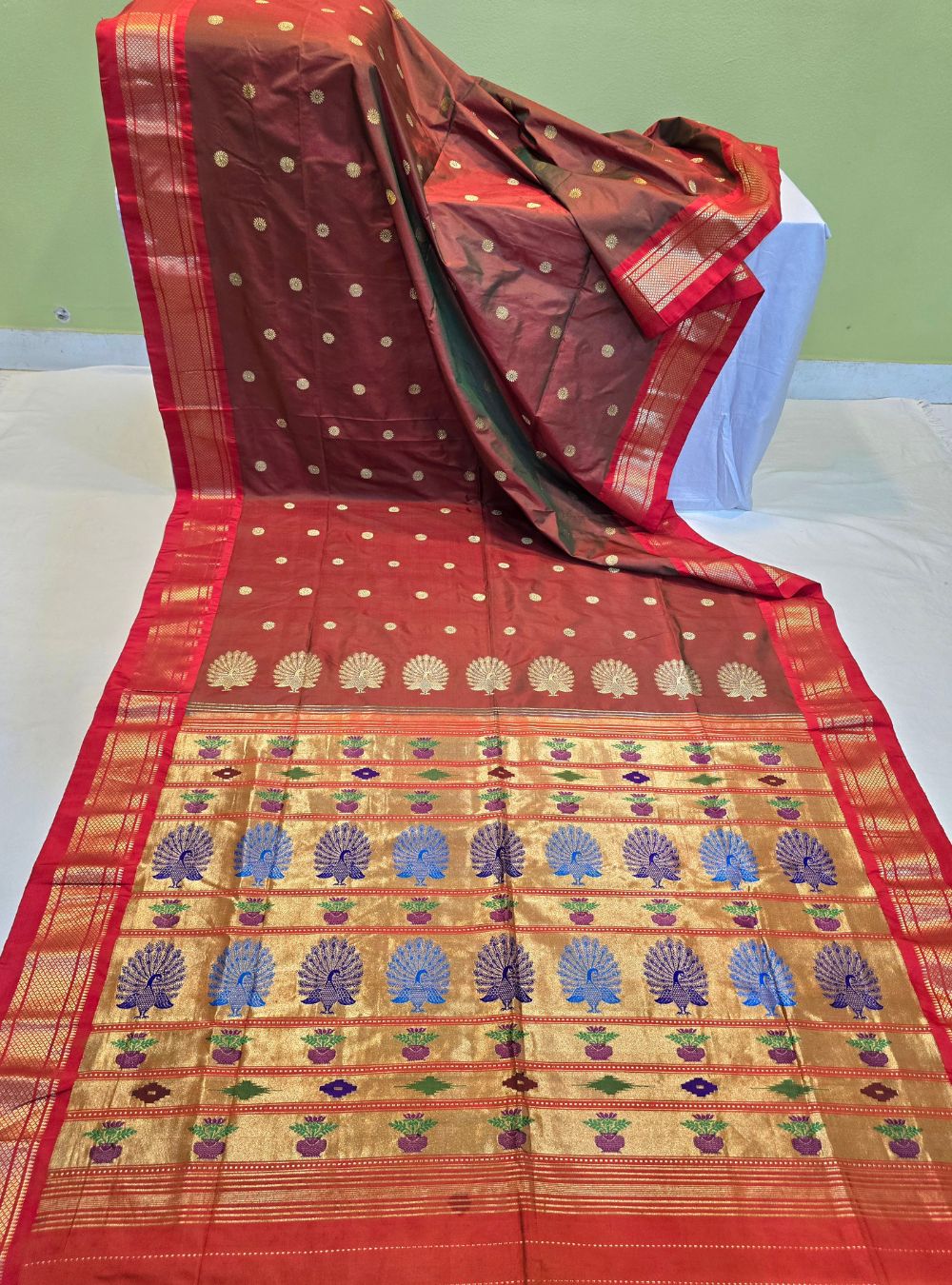 Amber Tissue Elegance: The Coconut Border Paithani