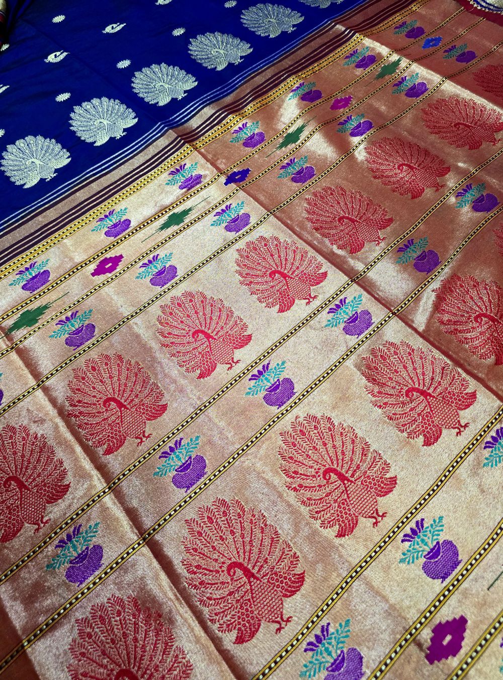 Deep Purple with Red Border Tissue Elegance: The Chatai Border Paithani