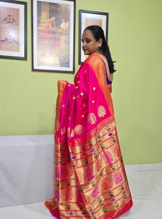 Strawberry Red Tissue Elegance: The Coconut Border Paithani