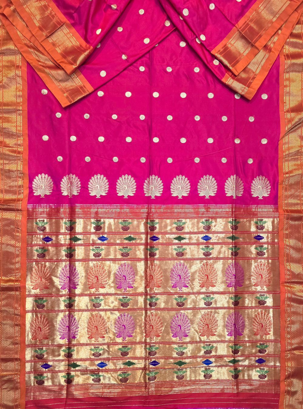 Strawberry Red Tissue Elegance: The Coconut Border Paithani