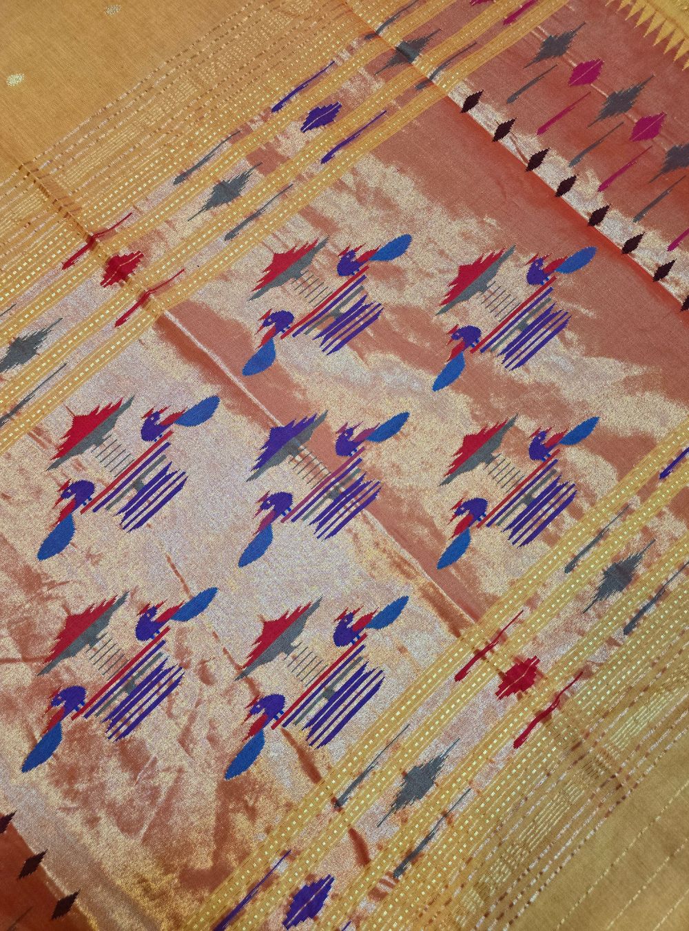 Timeless Handwoven Traditional Cotton Yellow Paithani