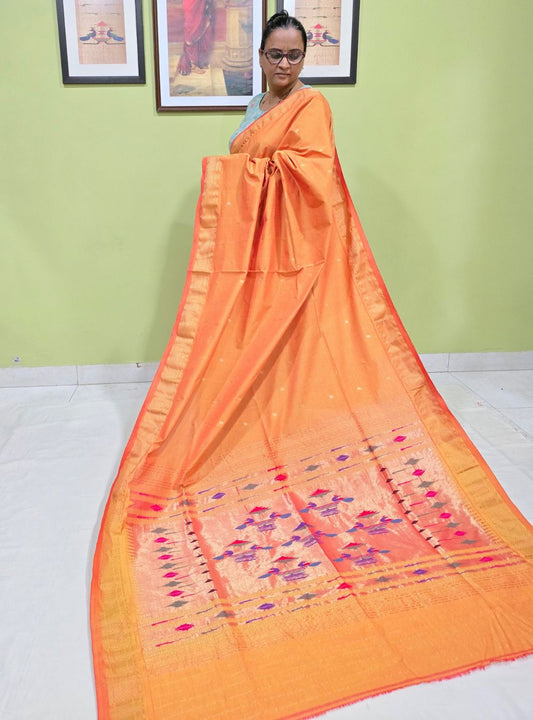 Timeless Handwoven Traditional Cotton Yellow Paithani